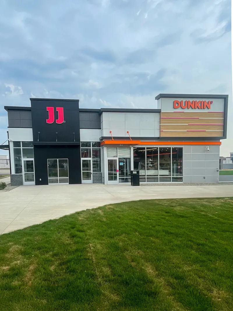 A commercial building featuring a black 