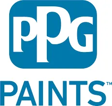 The PPG Paints logo featuring white 