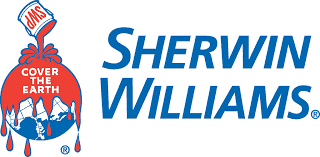Sherwin-Williams logo showing a paint can pouring red paint over a globe with the text 